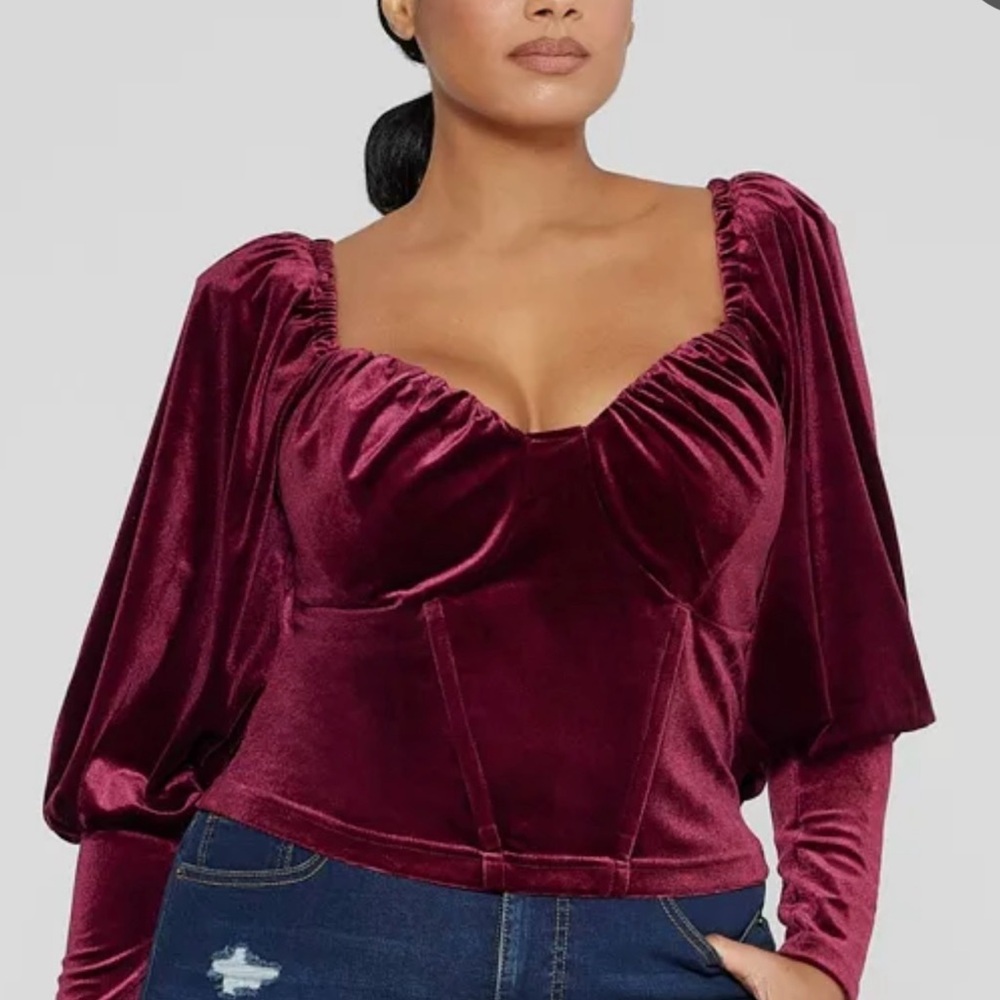 Fashion to Figure Red Puff Sleeve Ruched Blouse